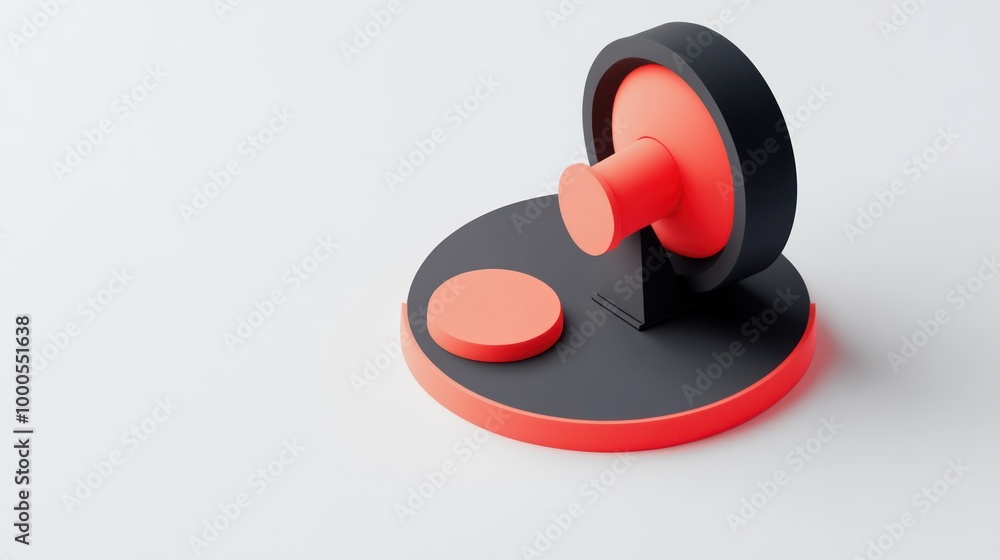 Poster a minimalist design featuring a red and black abstract shape resembling a knob and base.