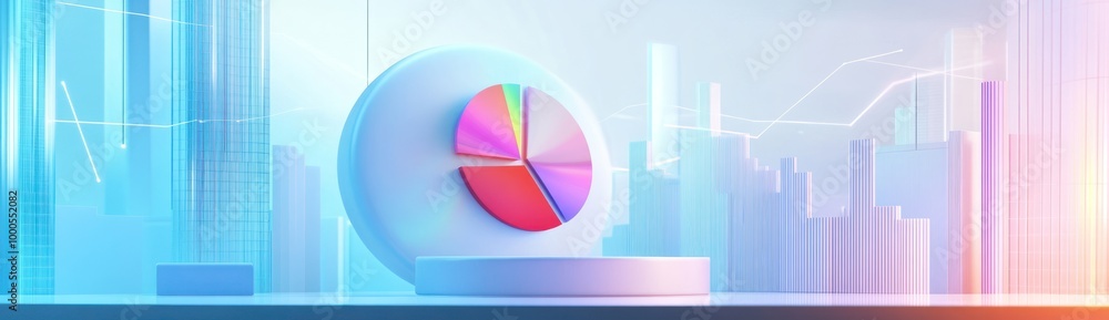 Aufkleber a colorful pie chart on a sleek pedestal, symbolizing data analysis in a modern setting.