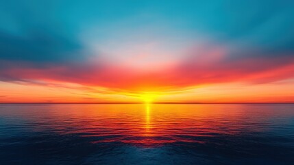 Fototapeta premium Dramatic Sunset Over Calm Ocean Water with Vivid Colors
