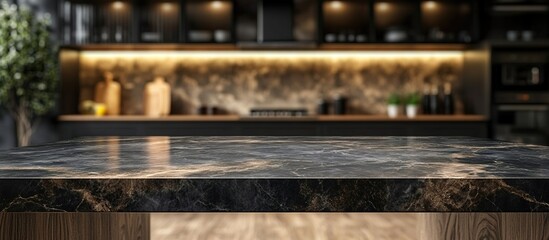 Naklejka premium Black Marble Countertop in Modern Kitchen