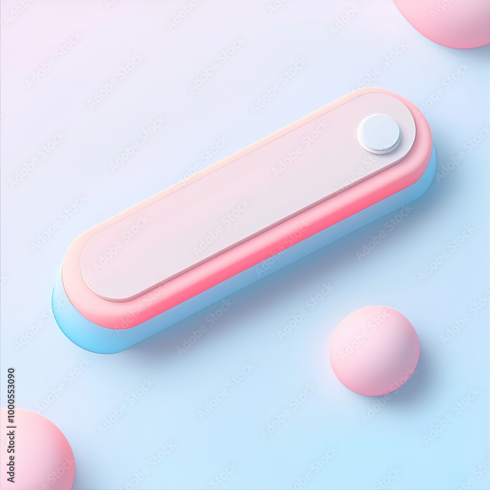Poster a minimalist design featuring a pastel-colored button with spheres, suggesting a tech interface.