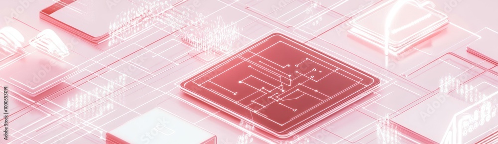 Aufkleber abstract digital circuit design with a focus on a central processor.
