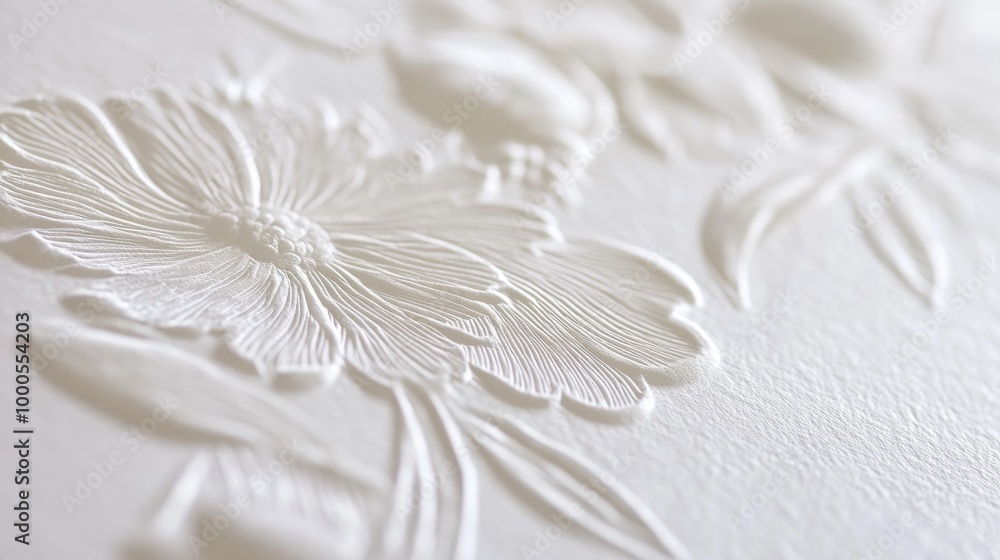 Poster close-up of embossed white paper texture, showing delicate patterns and intricate details