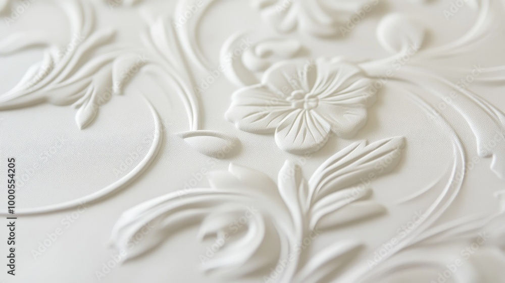 Poster close-up of embossed white paper texture, showing delicate patterns and intricate details