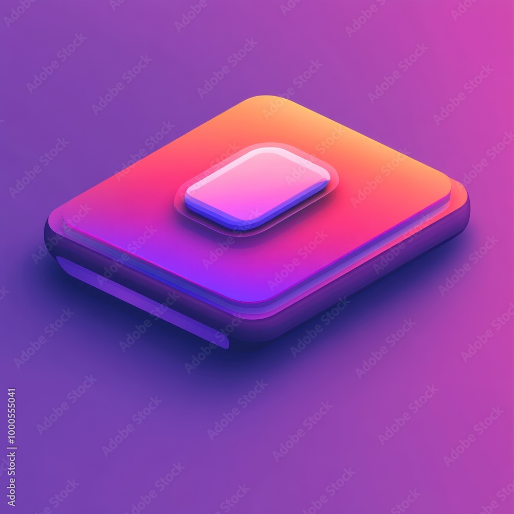 Poster a vibrant, 3d-rendered button with a gradient design on a smooth background.