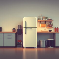 Modern kitchen interior featuring a retro-style refrigerator in a cozy home setting during daylight