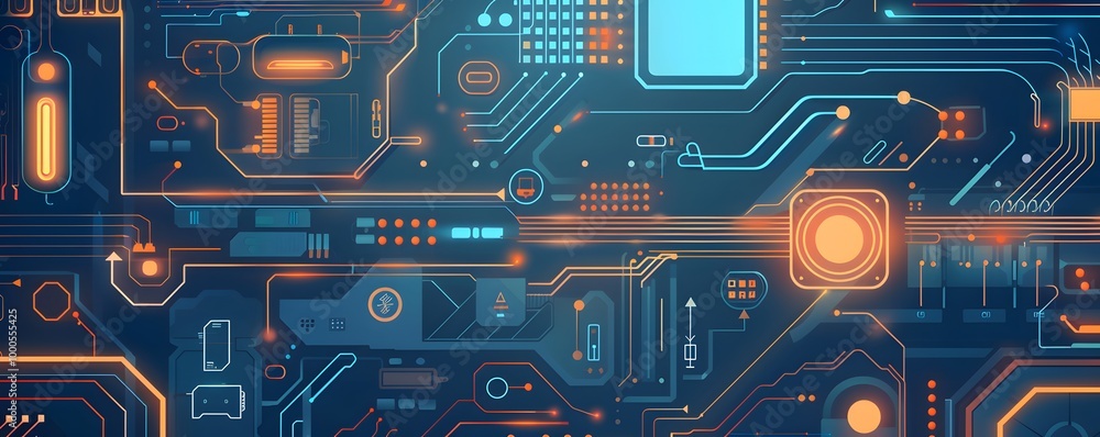 Poster futuristic technology background featuring intricate circuitry and glowing elements, perfect for dig