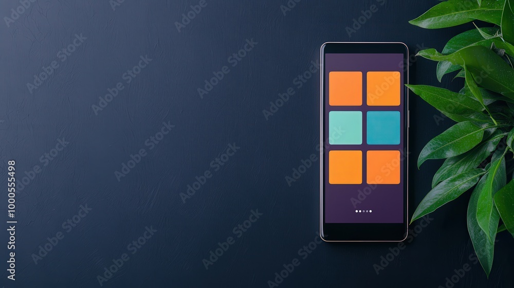 Poster modern smartphone ui design with app icons on dark background