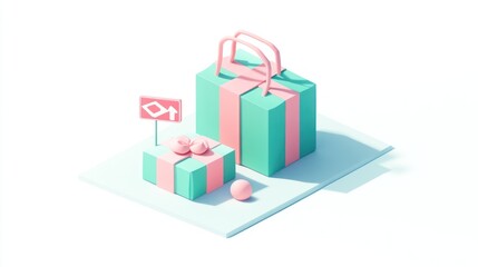 A colorful 3D illustration of gift boxes with ribbons and decorations.