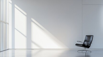 Empty white wall in a modern office space with soft lighting, providing a sleek and professional feel
