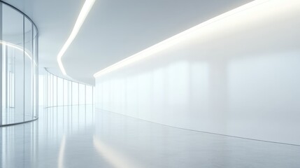 Obraz premium Empty white wall in a modern office space with soft lighting, providing a sleek and professional feel