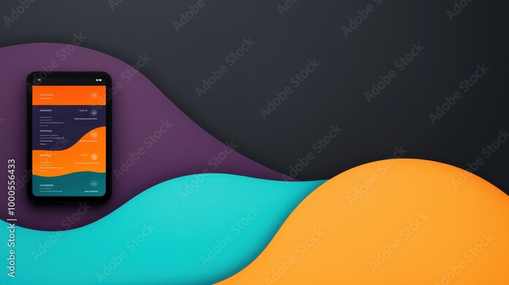 Poster modern mobile app design mockup with colorful abstract background