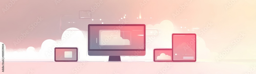 Aufkleber digital devices on a soft gradient background, suggesting connectivity and technology.