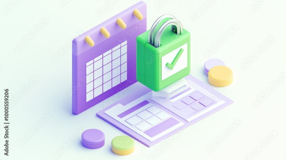 Poster a digital illustration of a calendar with a lock symbolizing secure scheduling.