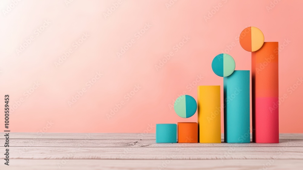 Poster colorful 3d bar graph on pink background with copy space