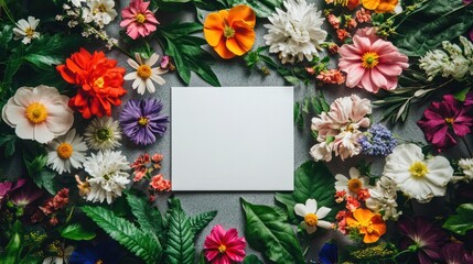 A blank canvas surrounded by vibrant flowers, inviting creativity and artistic expression.