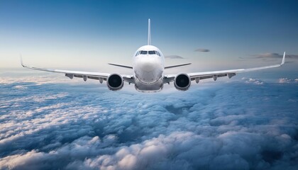 Flying Airplane Above Clouds in Sky