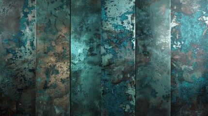 Abstract Aged Copper Patina Textured Grunge Background with Rustic Vintage Industrial Metallic Tones