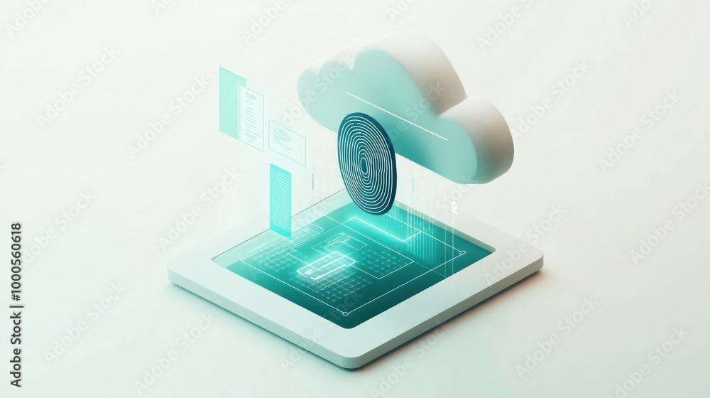 Poster a digital representation of cloud computing with a coin symbolizing cryptocurrency integration.