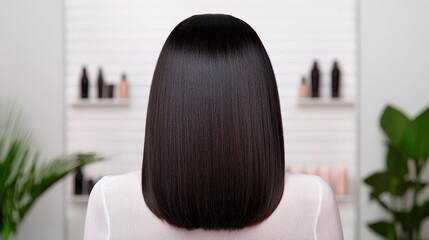 Smooth Shiny Black Hair After Treatment Salon Beauty Concept