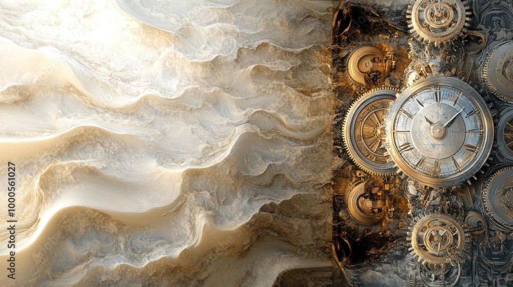 Poster a surreal blend of clockwork and flowing textures, symbolizing the passage of time.