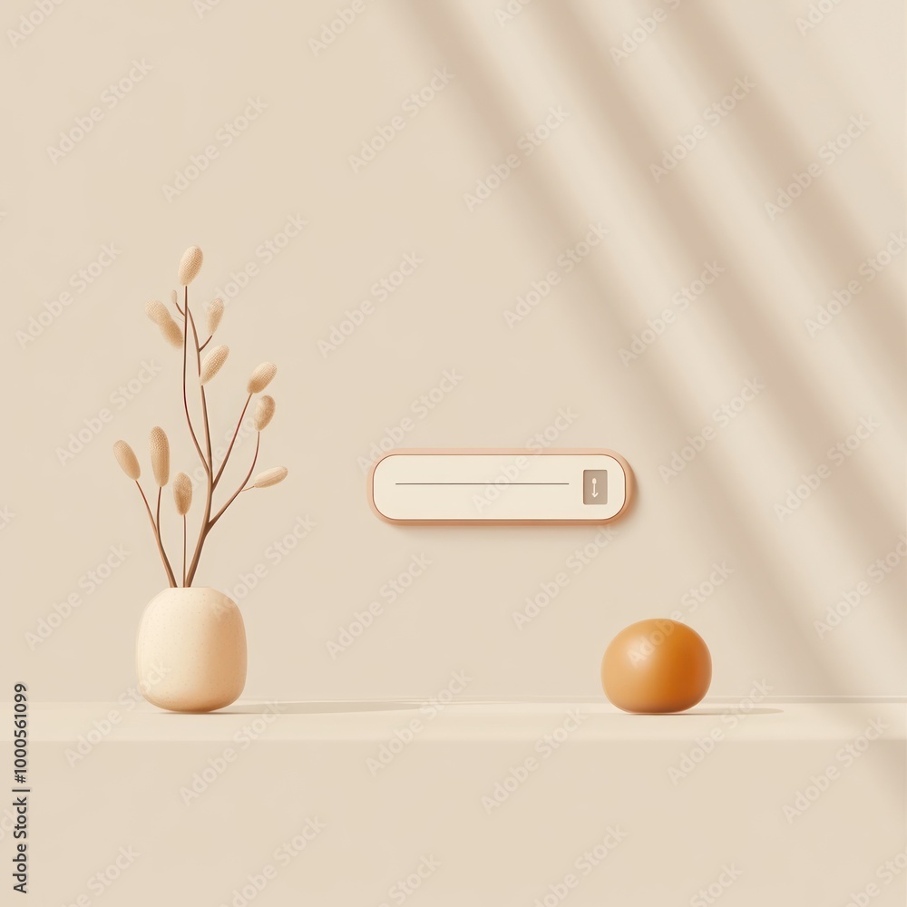 Aufkleber a minimalist composition featuring a vase with branches and a spherical object on a neutral backgrou