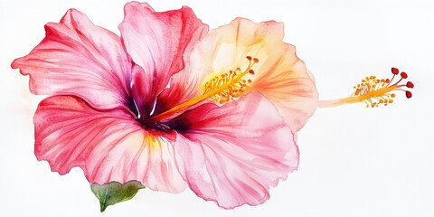 Watercolor painting of a pink hibiscus flower.