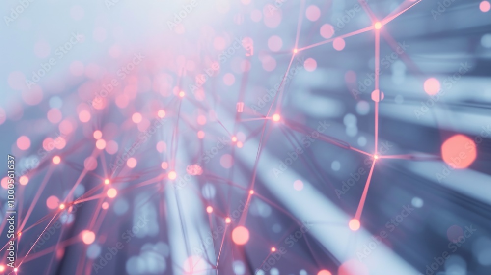 Poster a vibrant display of interconnected glowing lines and nodes in pink and blue represents digital conn
