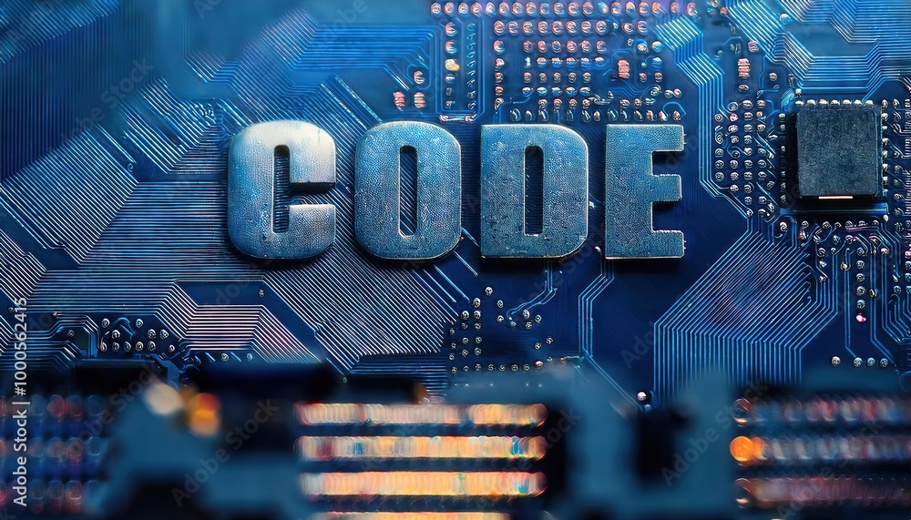 Poster exploring the intricacies of computer code on circuit boards