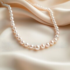 Obraz premium Elegant Pearl Necklace on Soft Satin Fabric