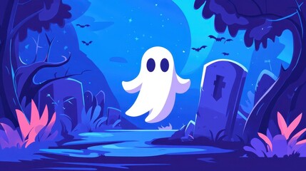 Unveil a chilling ghostly figure at a grave, perfect for adding a hauntingly beautiful touch to your Halloween decor.