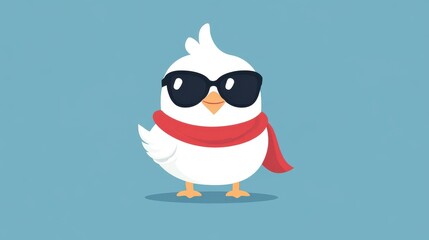 Obraz premium An endearing chick in a red cape and shades brings charm and bravery to life in a delightful cartoon scene.