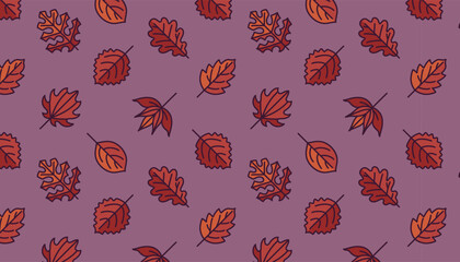 Seamless pattern of different autumn fall leaves
