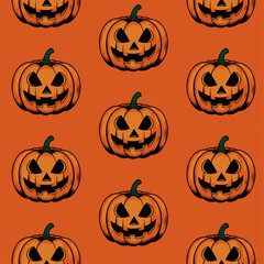 Festive Halloween Jack-o’-Lantern Pattern on Orange Background
