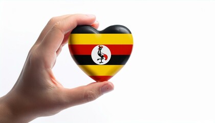 Naklejka premium 手で持っているウガンダの国旗のハート(Heart of Uganda flag held in hand.) 