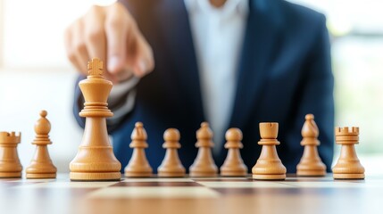 A businessman strategizes over a chess board, embodying leadership and tactical planning for winning business competitions.