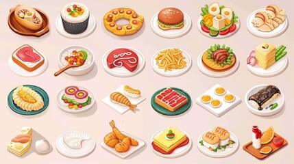 Assortment of Delectable Home Cooked and Restaurant Served Meals Dishes Snacks and Desserts on Plates and Platters