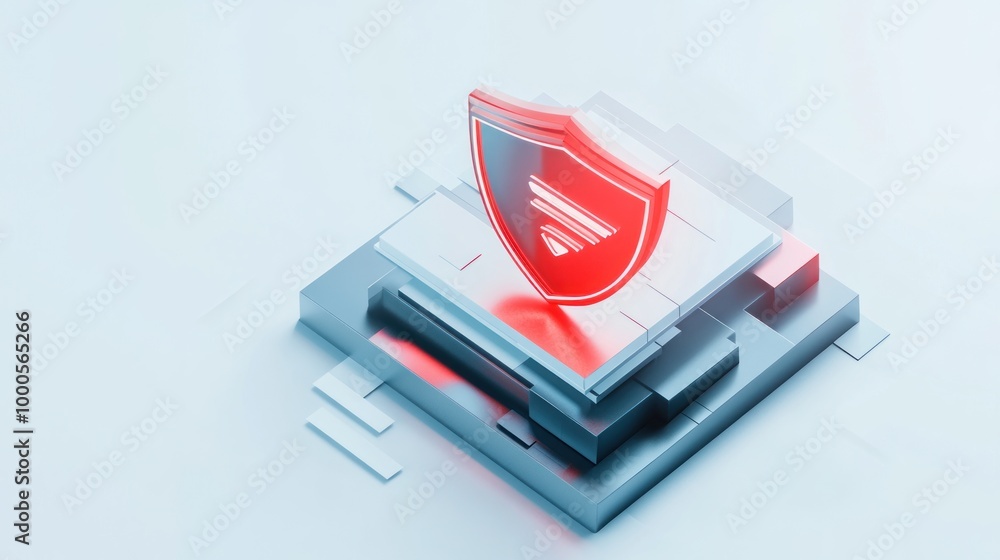 Poster a digital shield icon representing cybersecurity and protection on a modern abstract background.