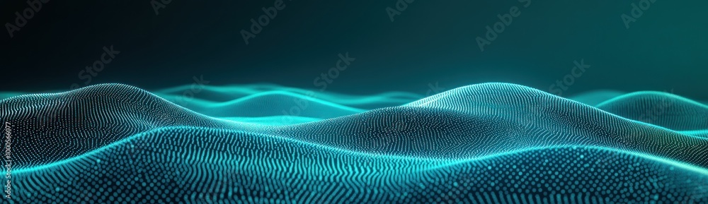 Poster abstract representation of flowing waves with glowing lines and a digital aesthetic.