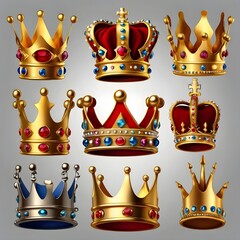 collection of 3D king crown illustrations