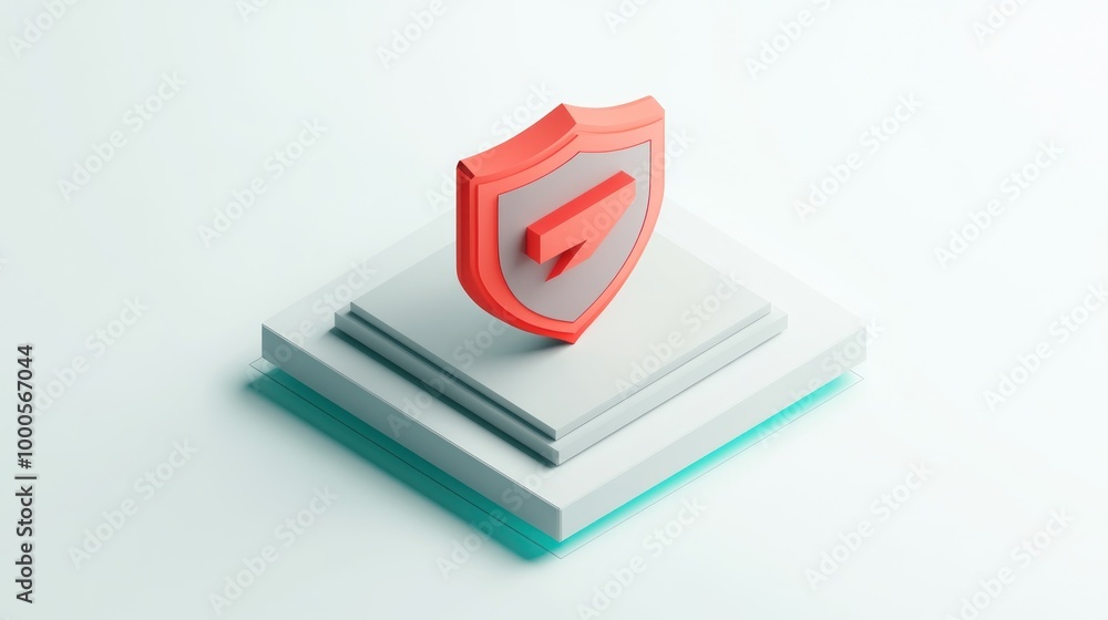 Poster a 3d shield icon representing security and protection on a minimalistic platform.