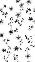 A seamless pattern, Elegant Black and White Floral Pattern With Delicate Flower Designs.