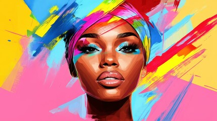 Obraz premium A striking artistic portrait blends cultural richness with modern flair, showcasing a confident woman who captivates the eye.