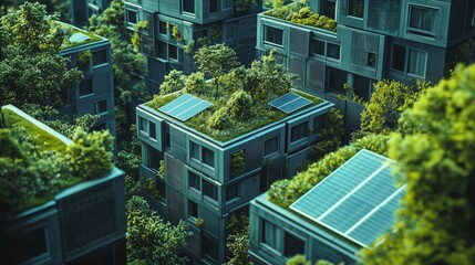Urban Minimalist Cityscape with Green Roofs
