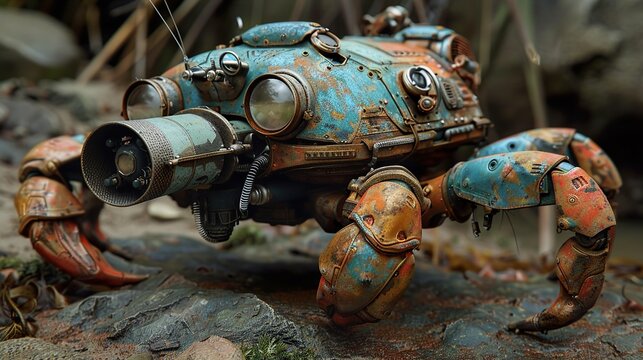 Rusted Steampunk Robot Creature - Futuristic Mechanical Design