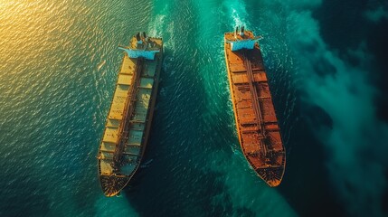 Stranded Cargo Ships Offshore in Turbulent Waters