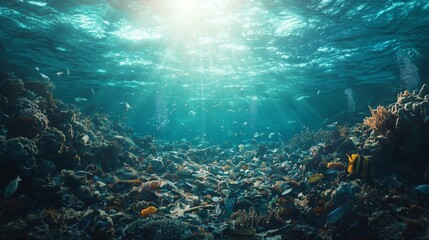 Fototapeta premium Floating Plastic Waste in Deep Ocean Waters