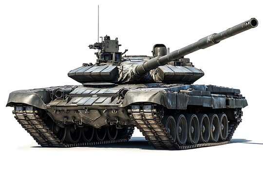Russian T-90 Main Battle Tank on White Background