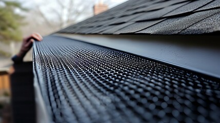 Close-up of a Black Mesh Gutter Guard on a House