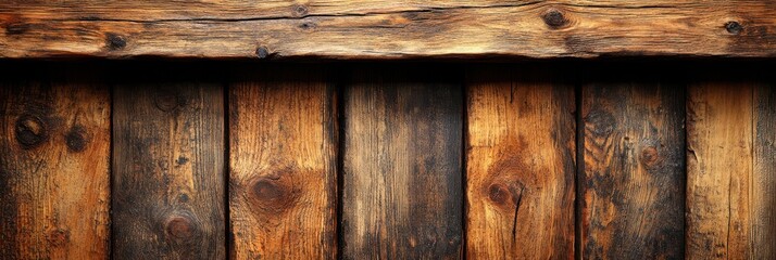 Fototapeta premium A weathered wooden plank with a rustic charm, showcasing a natural beauty with its rich brown tones and knotty grain pattern